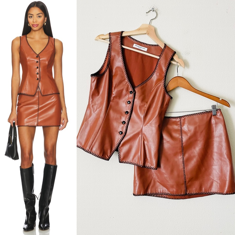 NWOT Amanda Uprichard MEDIUM Ginger vest and skirt set in Chestnut